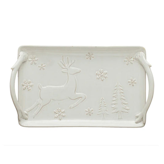 White Christmas Stoneware Tray