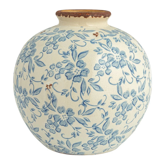 Rustic Floral Transferware Terracotta Vase