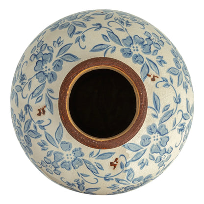 Rustic Floral Transferware Terracotta Vase
