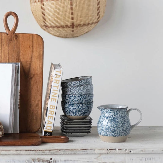 Hand Painted Blue Floral Pitcher