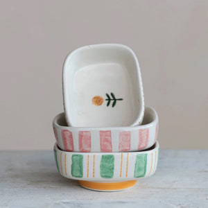 Heirloom Hand-Painted Stripe & Flower Dishes