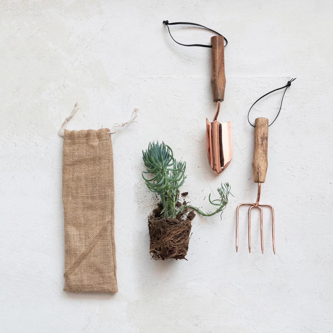 Copper & Wood Garden Tools Set