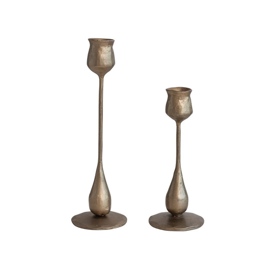 Antique Gold Hand-Forged Taper Holders - Teardrop