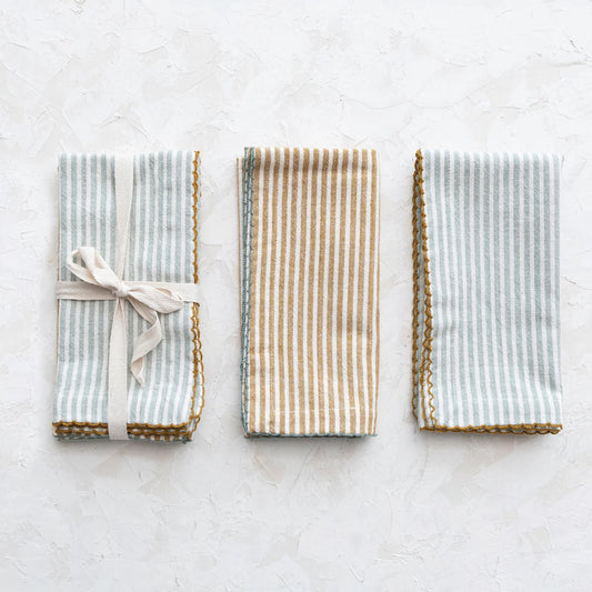 Scalloped Edge Cotton Striped Napkins, Set of 4