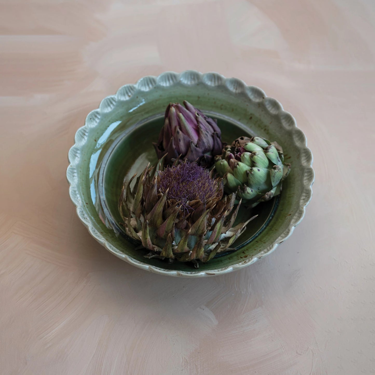 Green Scalloped Serving Bowl