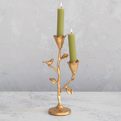 Cast Iron Flower & Bird Taper Holder