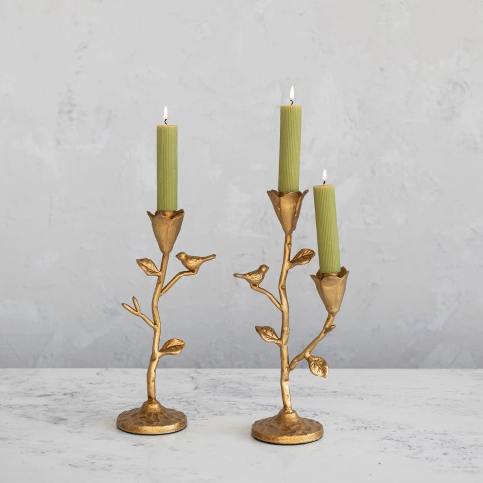 Cast Iron Flower & Bird Taper Holder
