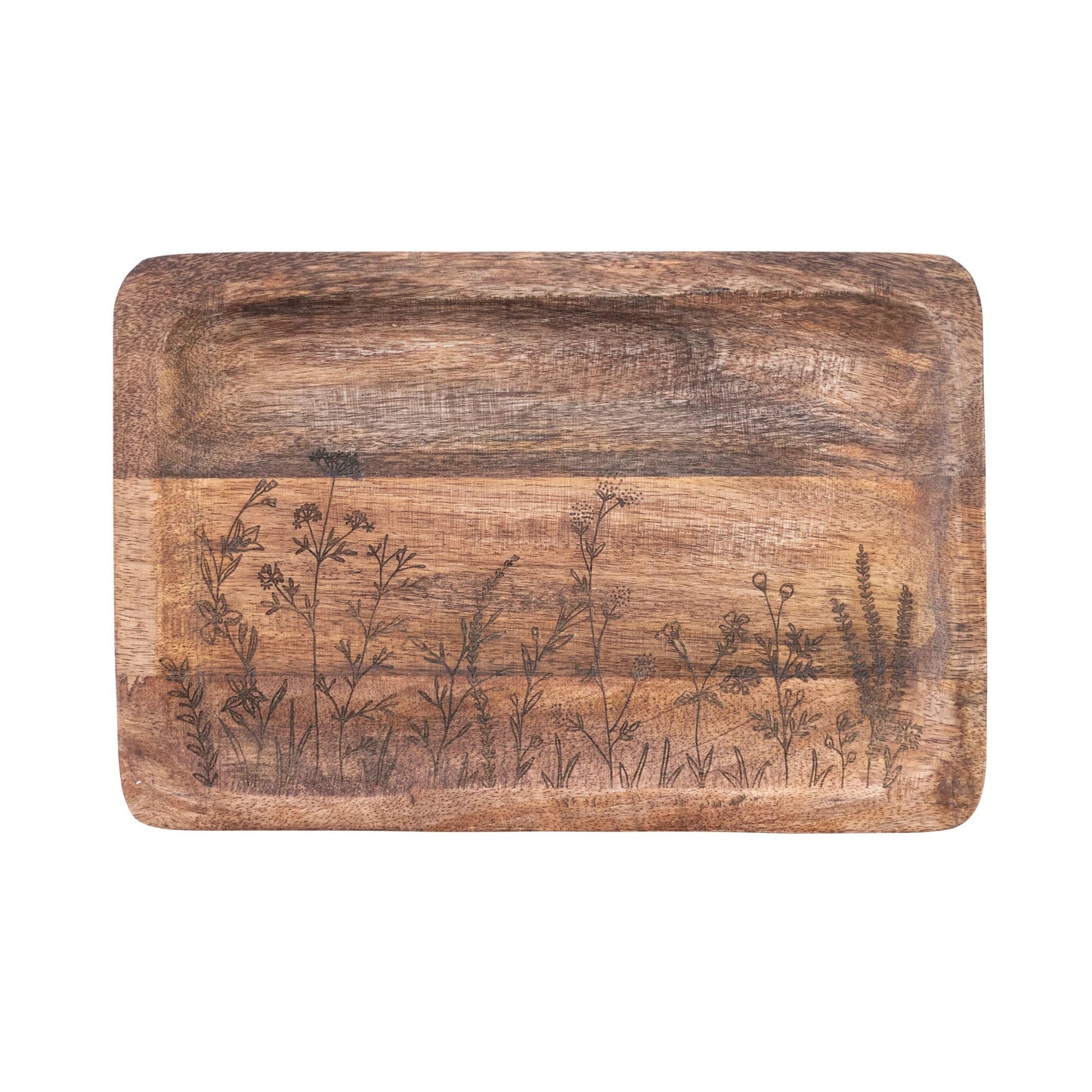 Floral Etched Mango Wooden Tray