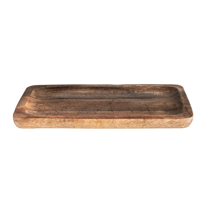Floral Etched Mango Wooden Tray