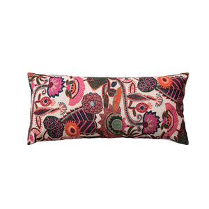 Magpie Pink Embroidered Lumbar Pillow