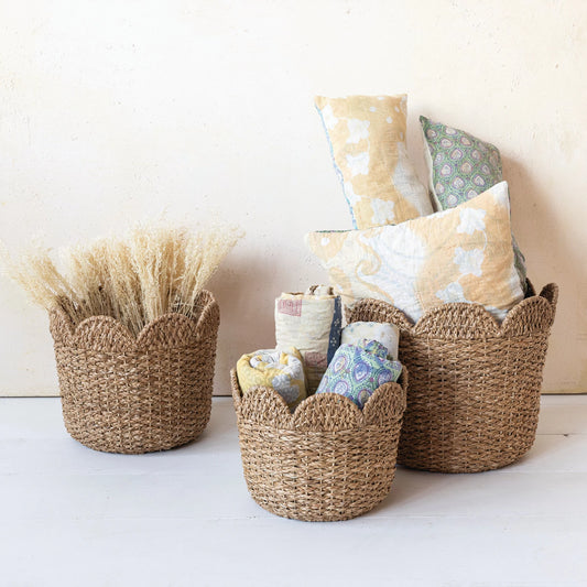 Scalloped Edge Rattan Basket