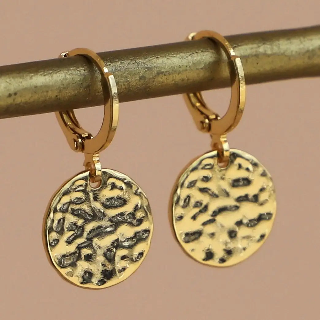 Hammered Medallion Huggies