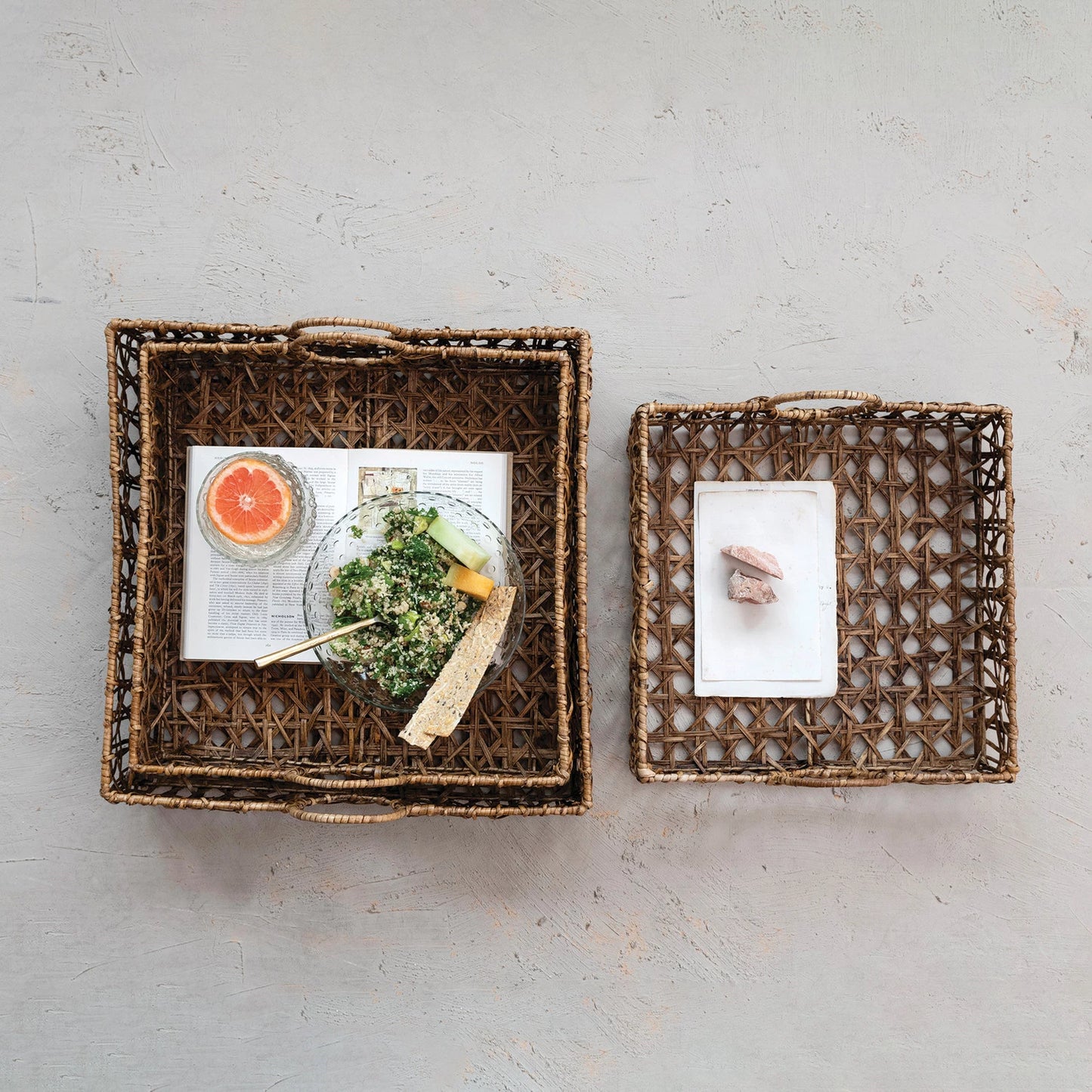 Open Hand-Woven Rattan Trays