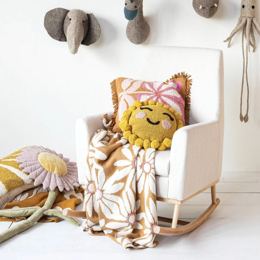 Mustard Yellow & Pink Flowers Blanket