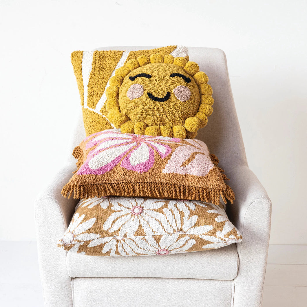 Little One Yellow Flowers Embroidered Pillow