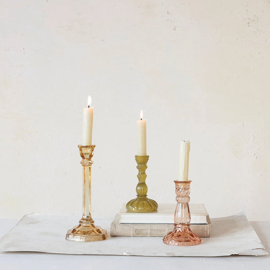 Embossed Colored Glass Taper Holders