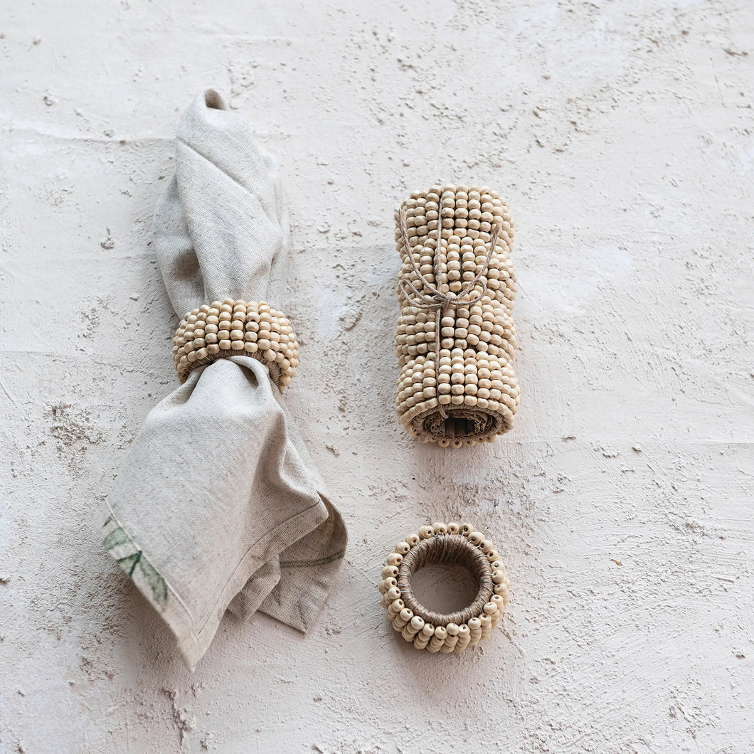 Wood Bead Napkin Ring Set
