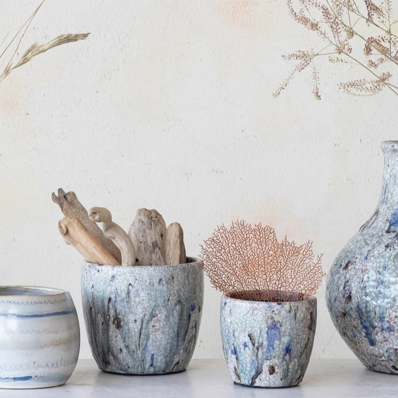 Blue Marine Crackle Glazed Planters