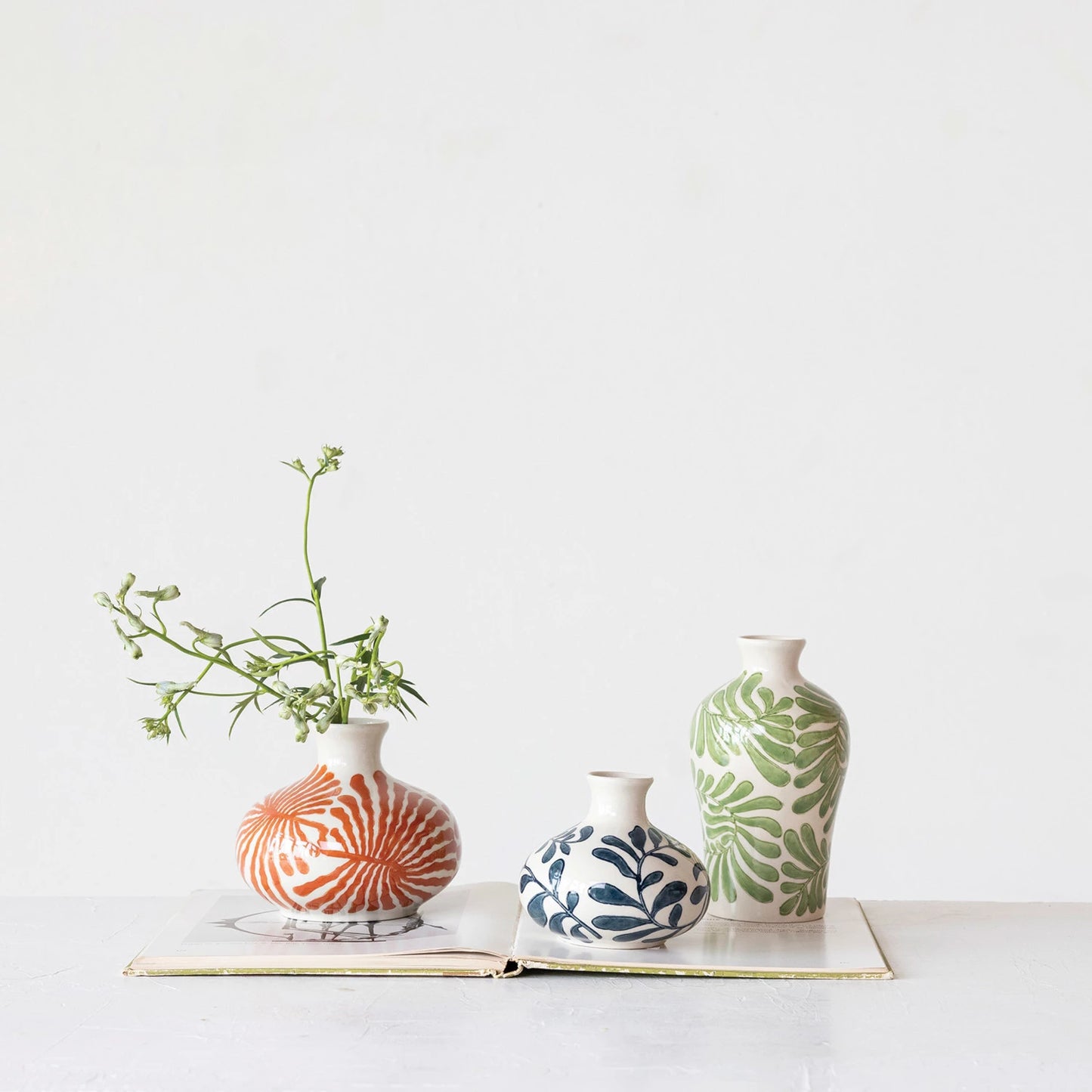 Abstract Hand-Painted Stoneware Vases