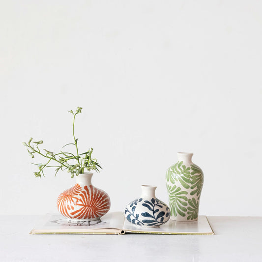 Abstract Hand-Painted Stoneware Vases