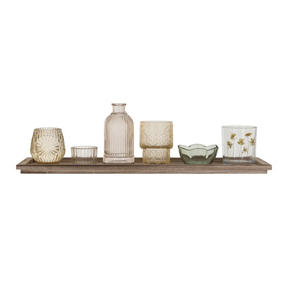 Garden Embossed Tealight Votives & Vase with Wood Tray