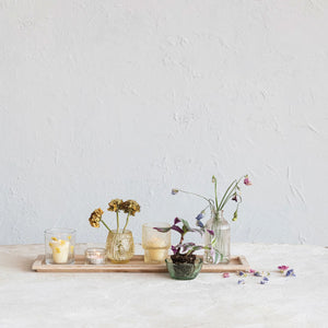 Garden Embossed Tealight Votives & Vase with Wood Tray