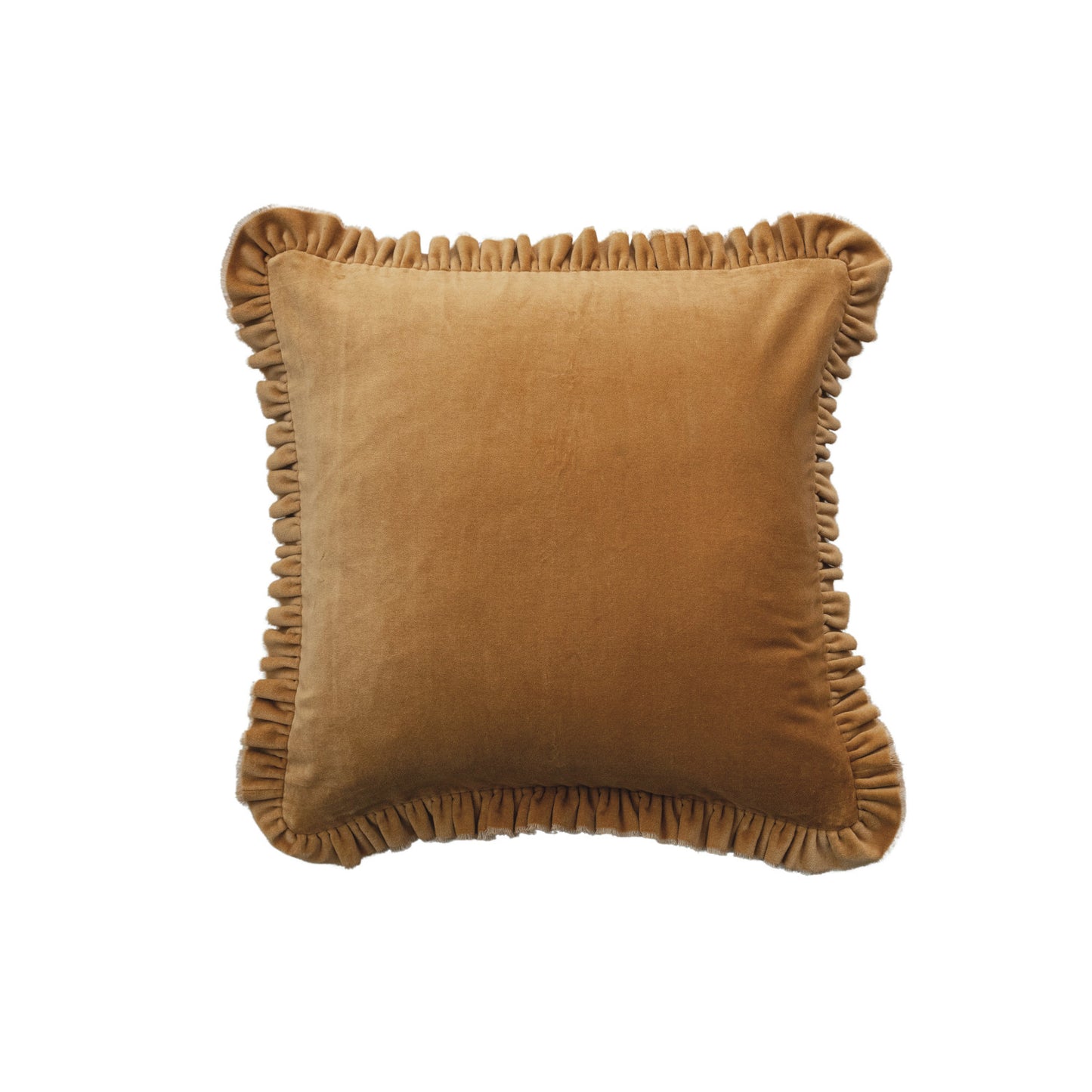 Mustard Square Velvet Pillow with Ruffle