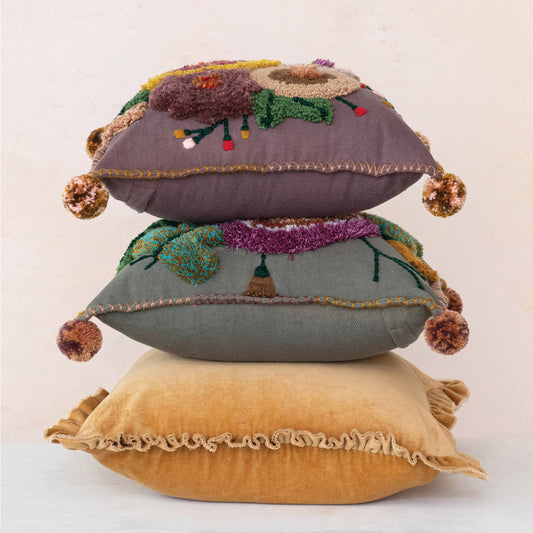 Mustard Square Velvet Pillow with Ruffle