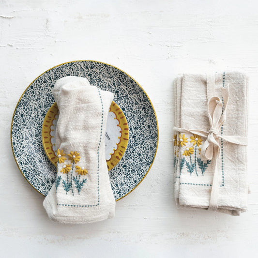 Meadow Embroidered Cotton Napkins