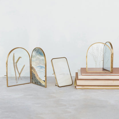 Arched Brass and Glass Double Photo Frame