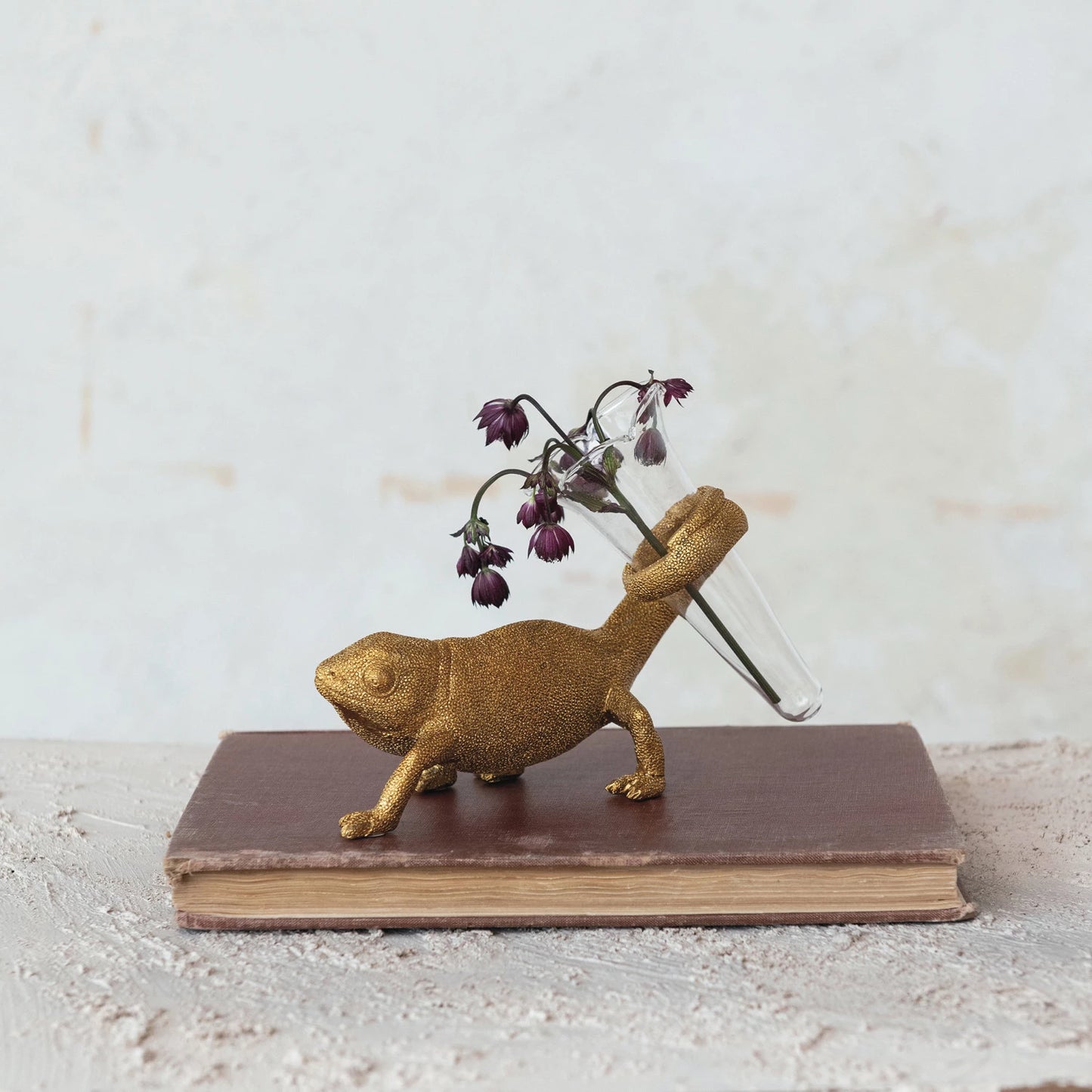 Gold Chameleon w/ Glass Vase