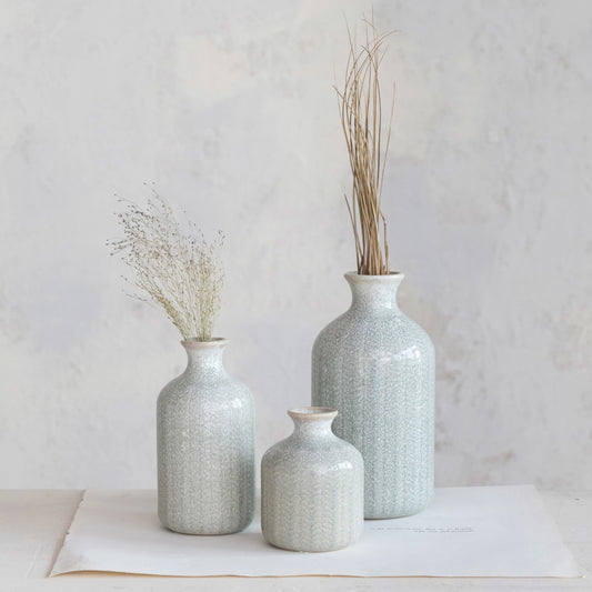 Grey Embossed Stoneware Vase