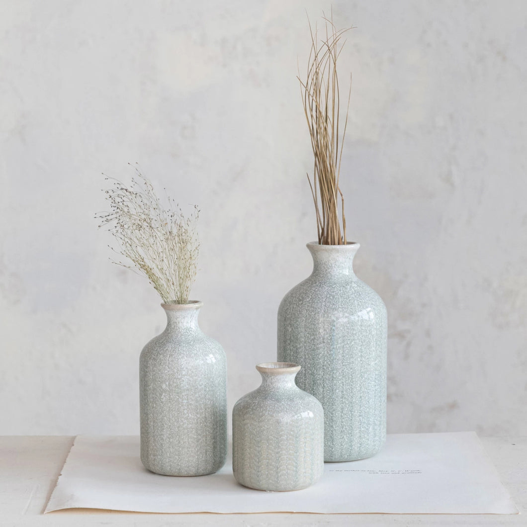 Grey Embossed Stoneware Vase