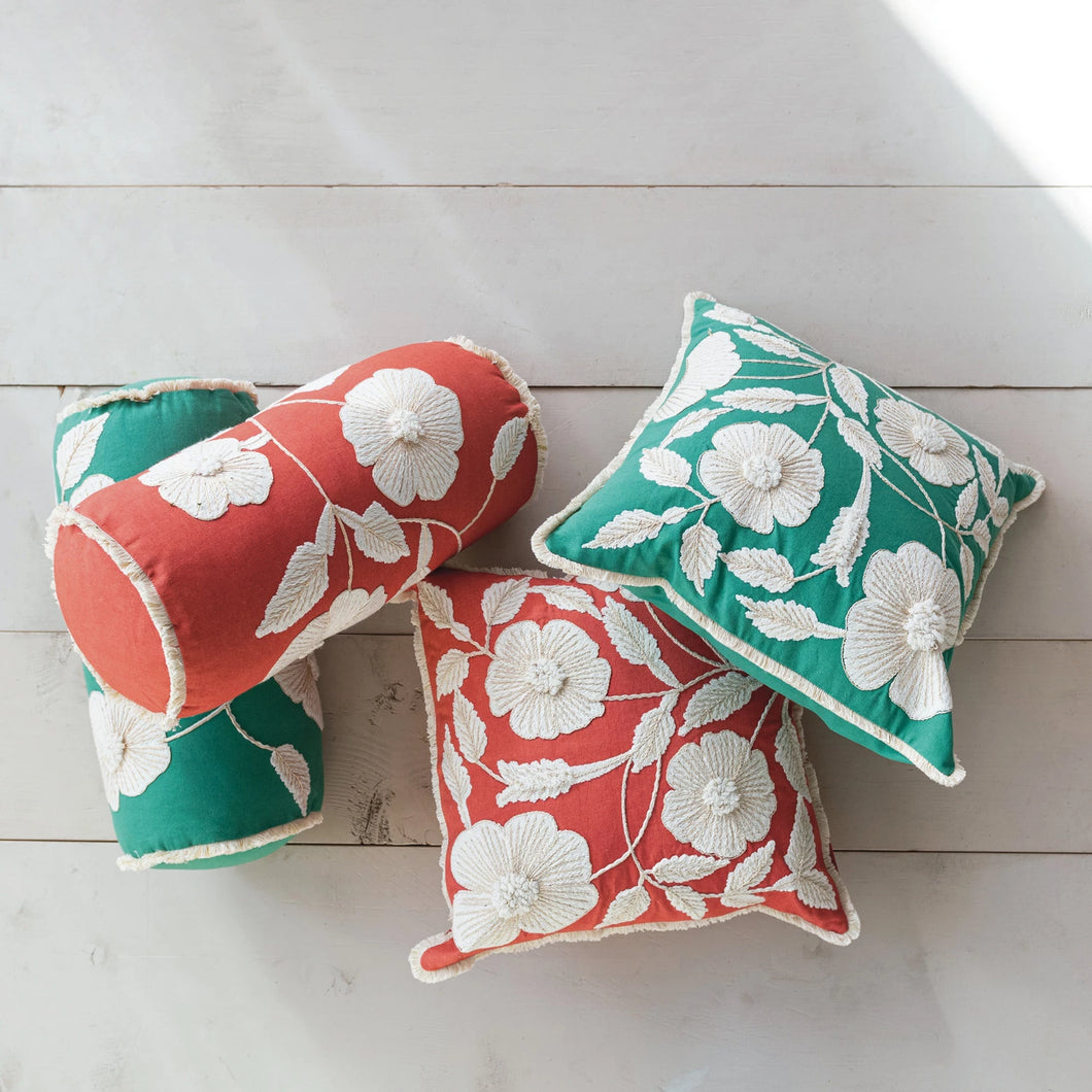 Embroidered Bright Cotton Square Pillow