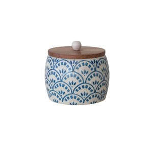 Hand-Painted Stoneware Canister with Acacia Wood Lid