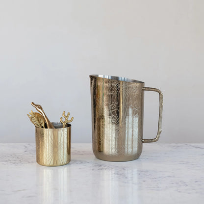 Etched Florals Brass Pitcher