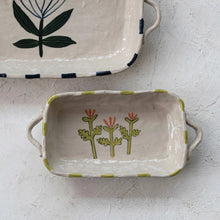 Load image into Gallery viewer, Green Hand Painted Stoneware Baker
