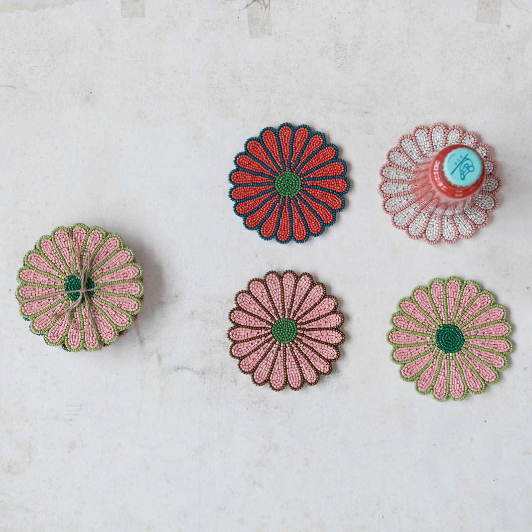 Beaded Flower Coasters Set