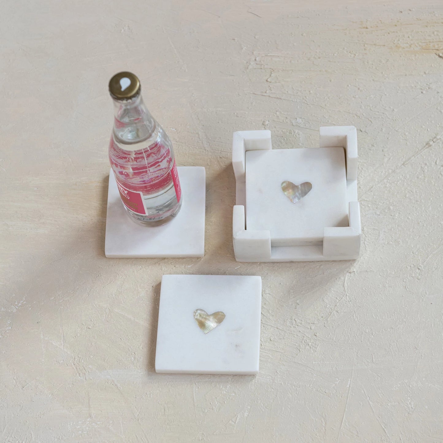 Heart Inlay Marble Coasters with Holder
