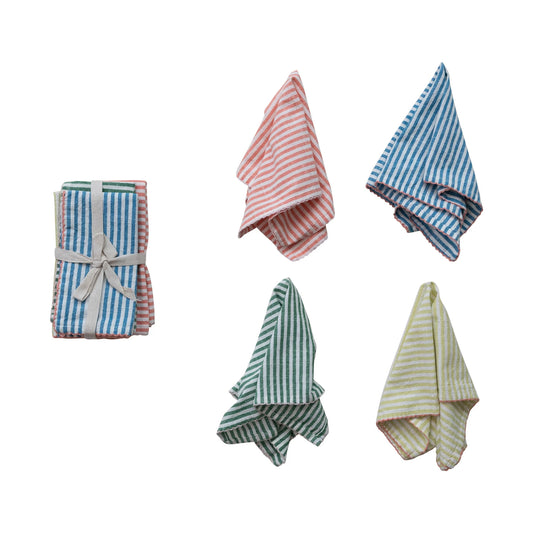 Happy Home Stitched Cotton Striped Napkins, Set of 4