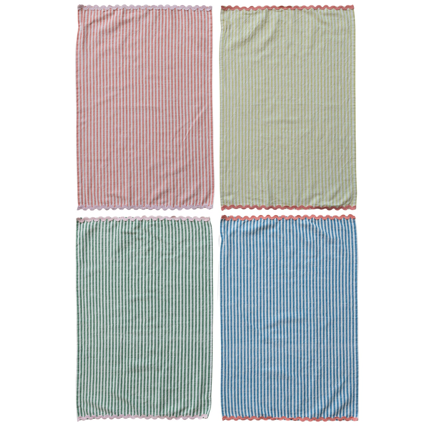 Ric Rac Trim Cotton Striped Tea Towel