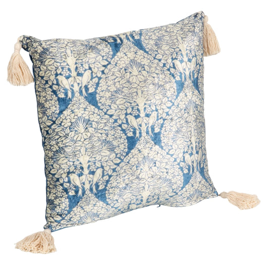 Velvet Vintage Printed Pillow with Tassels