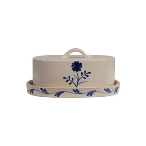 Blue Flora Stoneware Butter Dish