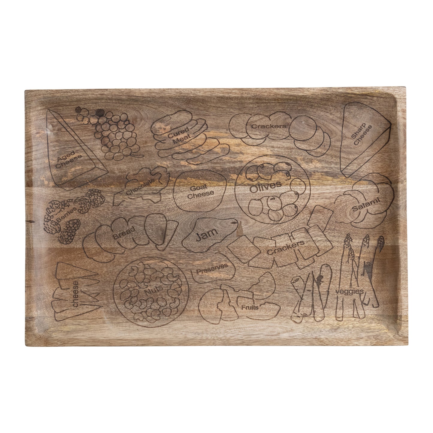 Mango Wood Board w/ Etched Charcuterie Spread
