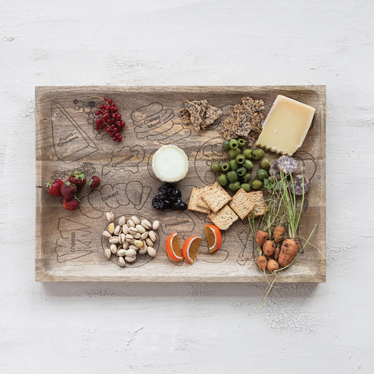 Mango Wood Board w/ Etched Charcuterie Spread