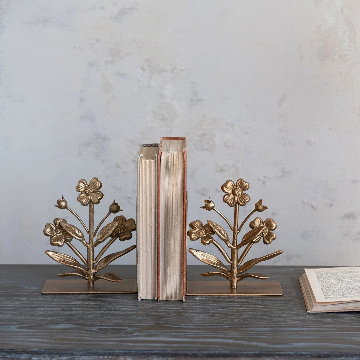 Cast Iron Flower Shaped Bookend Set