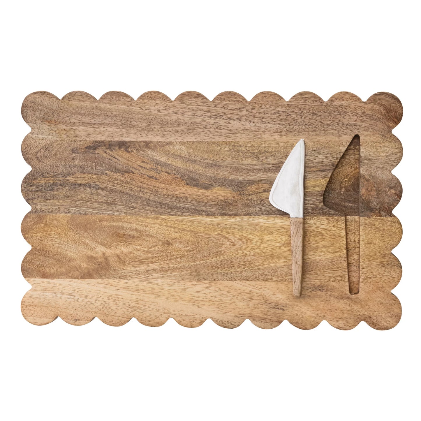 Scalloped Edge Wood Cheese Board & Knife Set