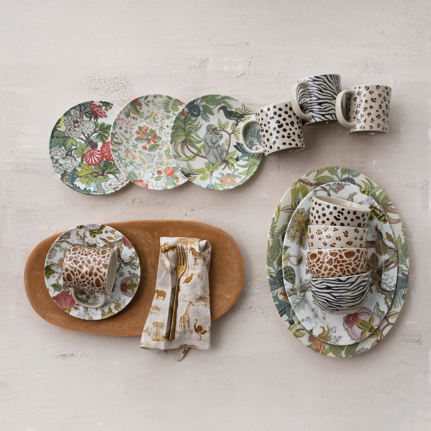 Oval Printed Stoneware Platter w/ Botanicals