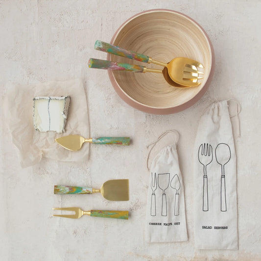 Art Deco Marbled Resin Handled Cheese Knives