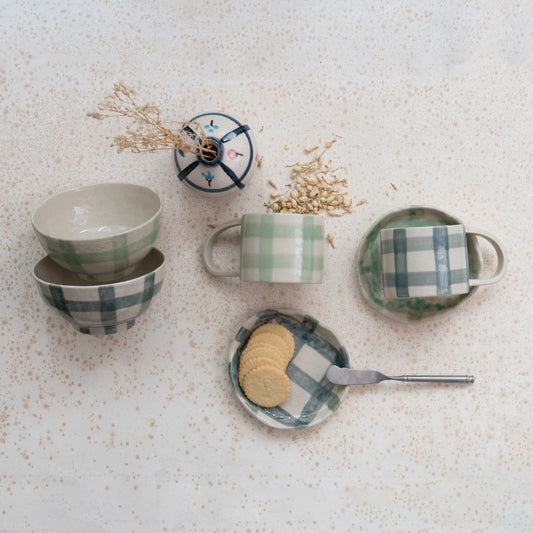 Hand-Painted Checkered Stoneware Mug
